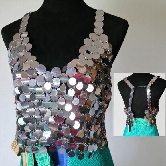 NWT AUDREY PARKS ( LG ) Disco Shiny Adjustable Fit Large Sequin Vest - Picture 1 of 10